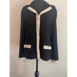 J.S.S knit wear jacket blazer small black cream wool blend button up classic